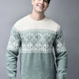 Woodland Men Woollen Self Design Longline Pullover-image-48