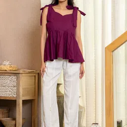 HOUSE OF JAMOTI Lenen Sweetheart Neck Top With Trousers Co-Ords Set-picture-58