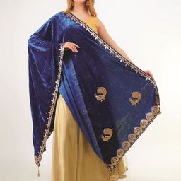 Way2Like Peacock Embroidered Gota Patti Velvet Hijab Scarf Wrap Dupatta-picture-2
