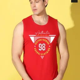 WOOSTRO Pack Of 2 Printed Combed Cotton Gym Vests VWS26(98 RED)(MORE BLACK)-image-49