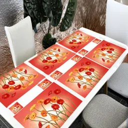 REVEXO 6Pc Red & Yellow Printed Rectangle Costers & Table Placemats-18