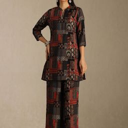 Soch Printed Mandarin Collar Top With Palazzos Co-Ords-image-107