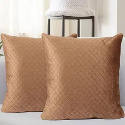 IVAZA Beige Set of 2 Checked Velvet Square Cushion Covers-image-81
