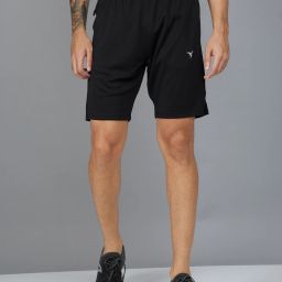 Solid Men Black Sports Shorts-image-5