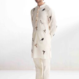 Agrajain Men Ethnic Motifs Embroidered Regular Sequinned Kurta with Pyjamas-3