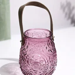 MARKET99 Purple & Brown Textured Cylindrical Glass T-Light Candle Holder-24