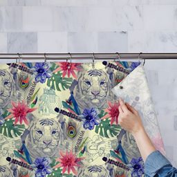 ArtzFolio Beige & Grey Printed Waterproof Shower Curtain-image-82