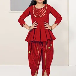 Sangria Girls Foil Printed Peplum Kurta With Dhoti Pant-picture-18