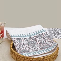 DESIGN GAATHA Turquoise Blue & White Ethnic MotifsPrinted Cotton 210 GSM Bath Towel-image-86