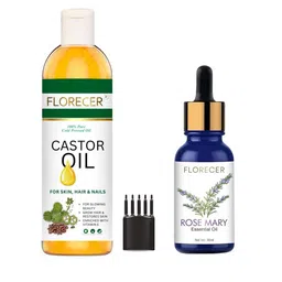 FLORECER Set Of 2 Castor Oil With Comb Applicator- 100 ml & Rosemary Essential Oil - 30 ml-27
