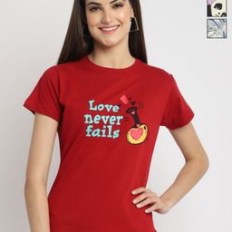 Tromko Women Pack of 3 Typography Printed Round Neck Cotton Regular Fit T-shirts-image-42