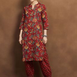 Melange by Lifestyle Women Printed Regular Pure Cotton Kurta with Trouser-image-83