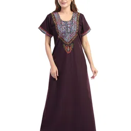 NIGHT QUEEN Women Embroidered Maxi Nightdress-image-92