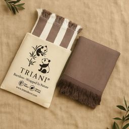Triani White & Brown 2 Pieces Bamboo 250 GSM Bath Towel-image-102