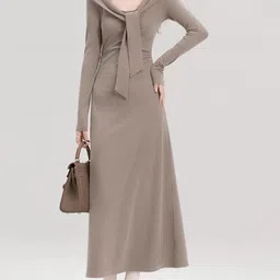 DressBerry Women Tie-Up Neck A-line Midi Dress-image-31
