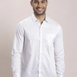 Turtle Men Classic Spread Collar Micro Ditsy Printed Cotton Slim Fit Formal Shirt-image-58