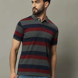 GET GOLF Men Striped Polo Collar Cotton T-shirt-image-69