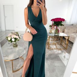 bebe Women Solid Scoop neck Front Slits Sleeveless Maxi Dress-image-26