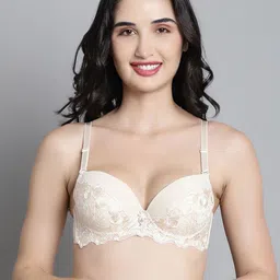 MAKCLAN Medium Coverage Underwired Lightly Padded Lace Plunge Bra-image-31