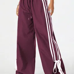 SAAHASAM Women Striped Relaxed Loose Fit Mid-Rise Flat-Front Parachute Trousers-image-37