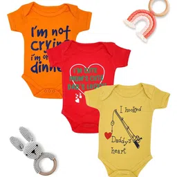 MYBABYTOWN Infants Pack Of 3 Printed Cotton Half Sleeve Bodysuits-image-5