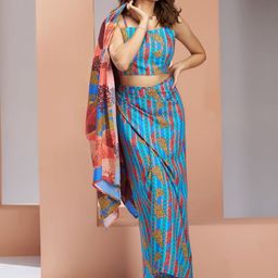 ODETTE Printed Sweetheart Neck Top & Trousers With Shrug Co-Ords-image-22