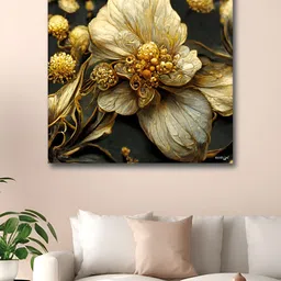 RANDOM Gold-Toned & Black 1 Piece Canvas Floral and Botanical Wall Paintings-7