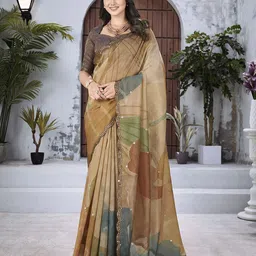 Ethnielle Printed Mirror Work Tissue Saree-picture-24