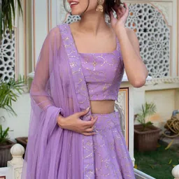 BAESD Embroidered Sequinned Semi-Stitched Lehenga & Unstitched Blouse With Dupatta image 4