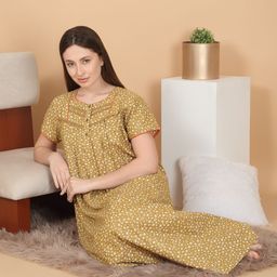 SAANJ Women Printed Maxi Nightdress-image-63