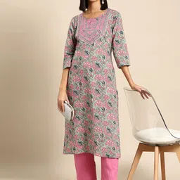 Anouk Women Floral Printed Flared Sleeves Chikankari Kurta-picture-1