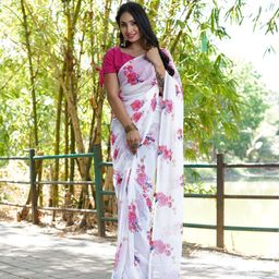 KAYOMMI Floral Printed Pure Chiffon Ready to Wear Saree-image-71