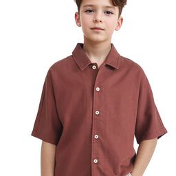 RARE ONES Boys Relaxed Fit Spread Collar Textured Cotton Casual Shirt-image-44