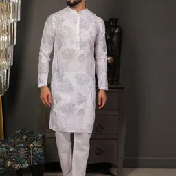 DEYANN Men Ethnic Motifs Printed Regular Kurta with Pyjamas-5