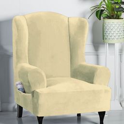 Cortina Beige Colored Suitable Wingback Chair Cover-12