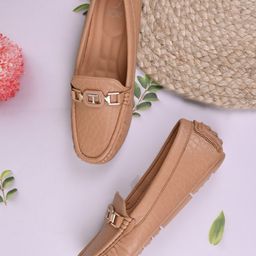 Jove Women Textured Embellished Loafers-image-65