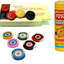 Carrom Combo G - 250 gm Carrom Powder 1 Set Wooden Carrom-Men Coins & 6 Strikers Carrom Pawns-picture-36