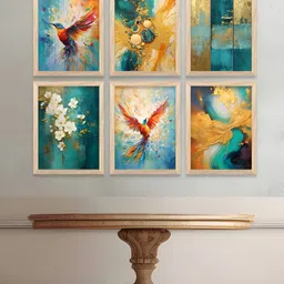 Kotart Brown & Blue 6 and more Piece Wood Abstract Wall Paintings-image-90