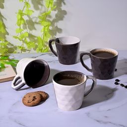 Storepedia Black & White 4 Pieces Textured Ceramic Glossy Cups 150ml Each image 2