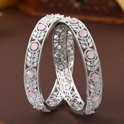 Estele Set Of 2 Rhodium-Plated Crystals Studded Bangles-picture-40