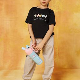 HERE&NOW Girls Graphic Printed Round Neck Pure Cotton T-shirt With Jogger-picture-4