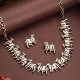 Saraf RS Jewellery American Diamond Studded Statement Tribal Nandi Choker Jewellery Set-image-28
