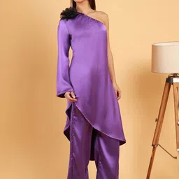 QISSA Asymmetrical Floral Top With Trousers Co-Ords-picture-12