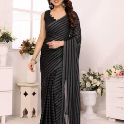 LeeliPeeri Designer Striped Poly Georgette Ready to Wear Saree-image-5