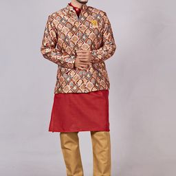 Xepon Printed Mandarin Collar Sherwani Set-image-84