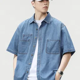 StyleCast Men Standard Relaxed Fit Spread Collar Solid Casual Shirt-image-53