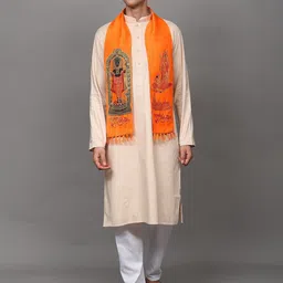Exotic India Sanatan Prayer Bhagwa Scarf With Woven Bhagawan Ram With Bhakta Hanuman-image-23