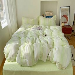 JC HOME Green Striped Polycotton 3 Piece Double King Regular Bedding Set-image-28