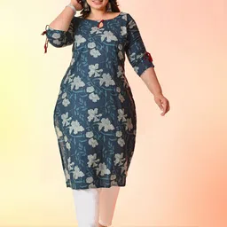 PrettyPlus by Desinoor.com Plus Size Floral Printed Cotton Kurta-image-96