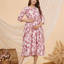 MomsBae Maternity Floral Printed Maternity Dress-image-48